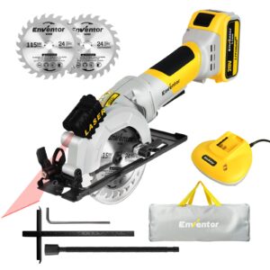 enventor cordless mini circular saw, 20v brushless circular saw 4-1/2" saw blades with laser guide, 4.0ah battery, fast charger, 3800rpm, max cutting depth 1-11/16"(90°), 1-1/8"(45°) for wood, pvc