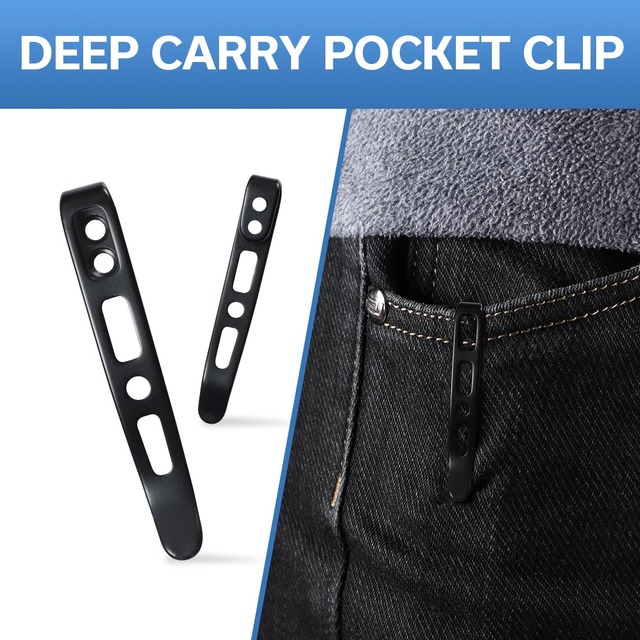 SENCUT Deep Carry Pocket Clip Only for SENCUT Knives, NOT Screws Included, Length: 1.97"(50mm), SA14A (Short Black)