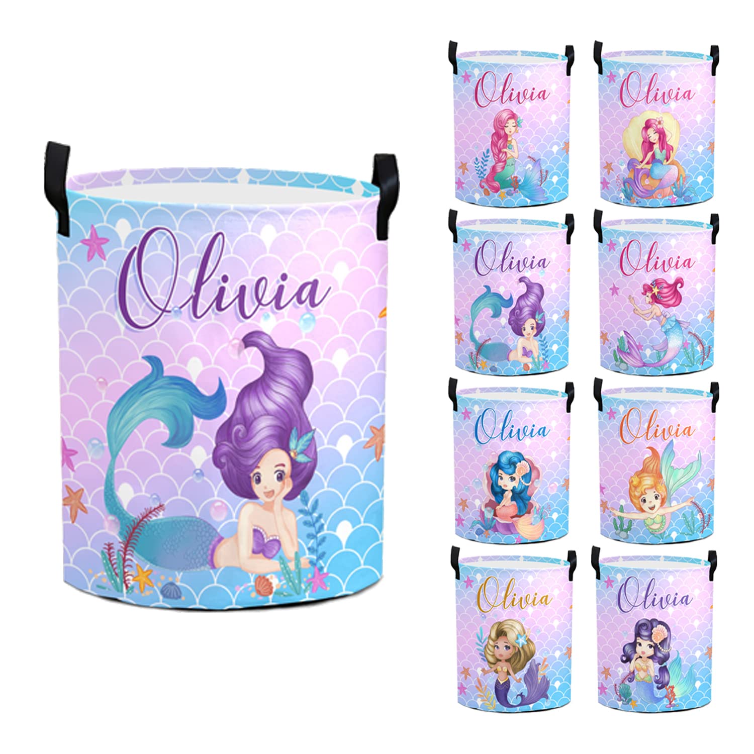 Custom Mermaid Laundry Basket Personalized Girls Laundry Basket with Name Customized Laundry Hamper for Girl Kids Baby (Style 01)