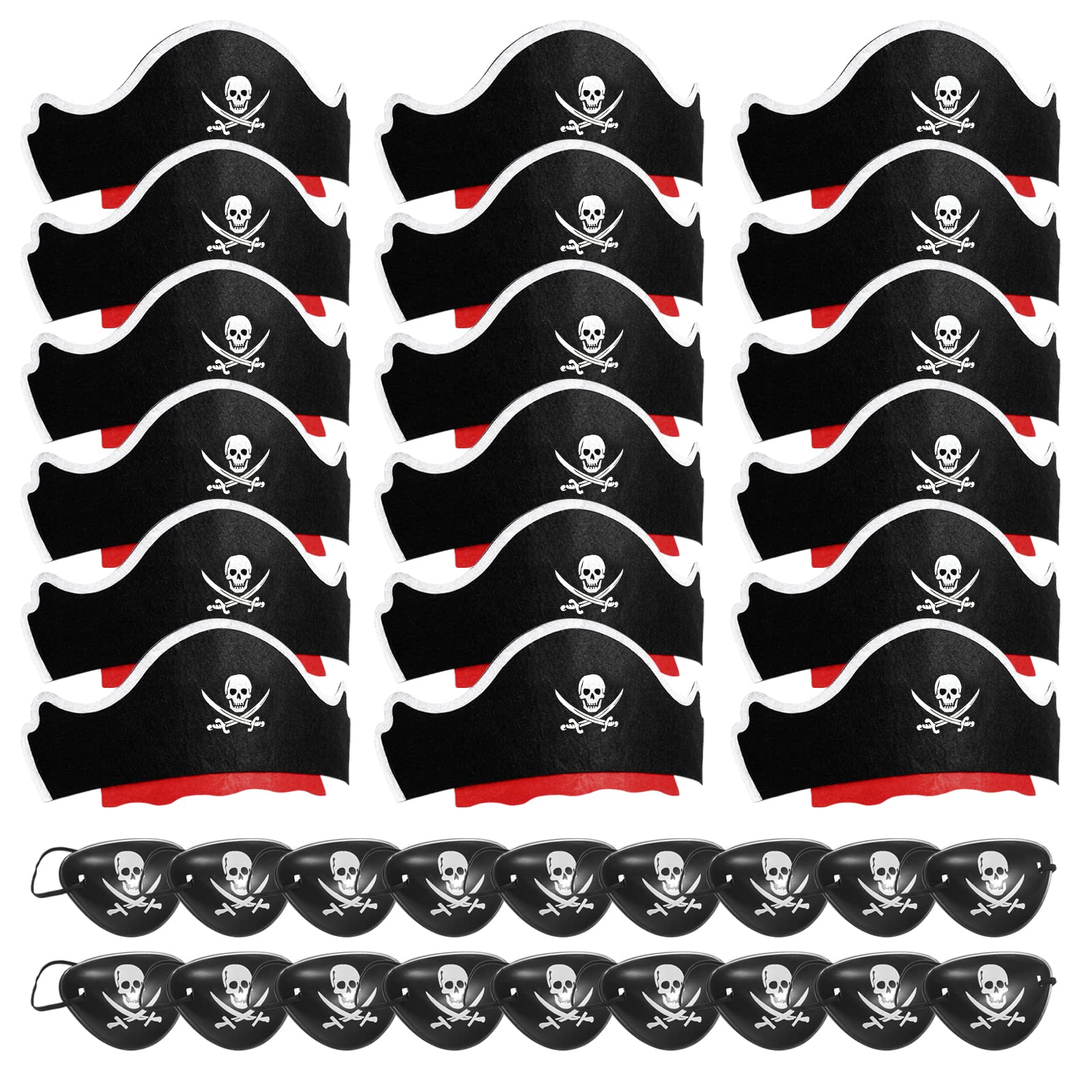 Legigo 36 Pcs Pirate Costume Set - Classic Skull Print Hat, Eye Mask, 18 Pcs Captain Hat and Eye Patch for Cosplay, Fancy Dress, and Halloween