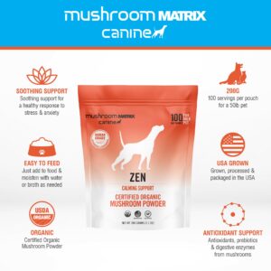 Om Mushroom Matrix Pet - Canine | Zen Matrix Mushroom Blend | USA Grown Human-Grade Organic Mushroom Powder Pet Supplement | Calming Soothing Support for Dogs & Cats | 200 Grams, 7.1 oz