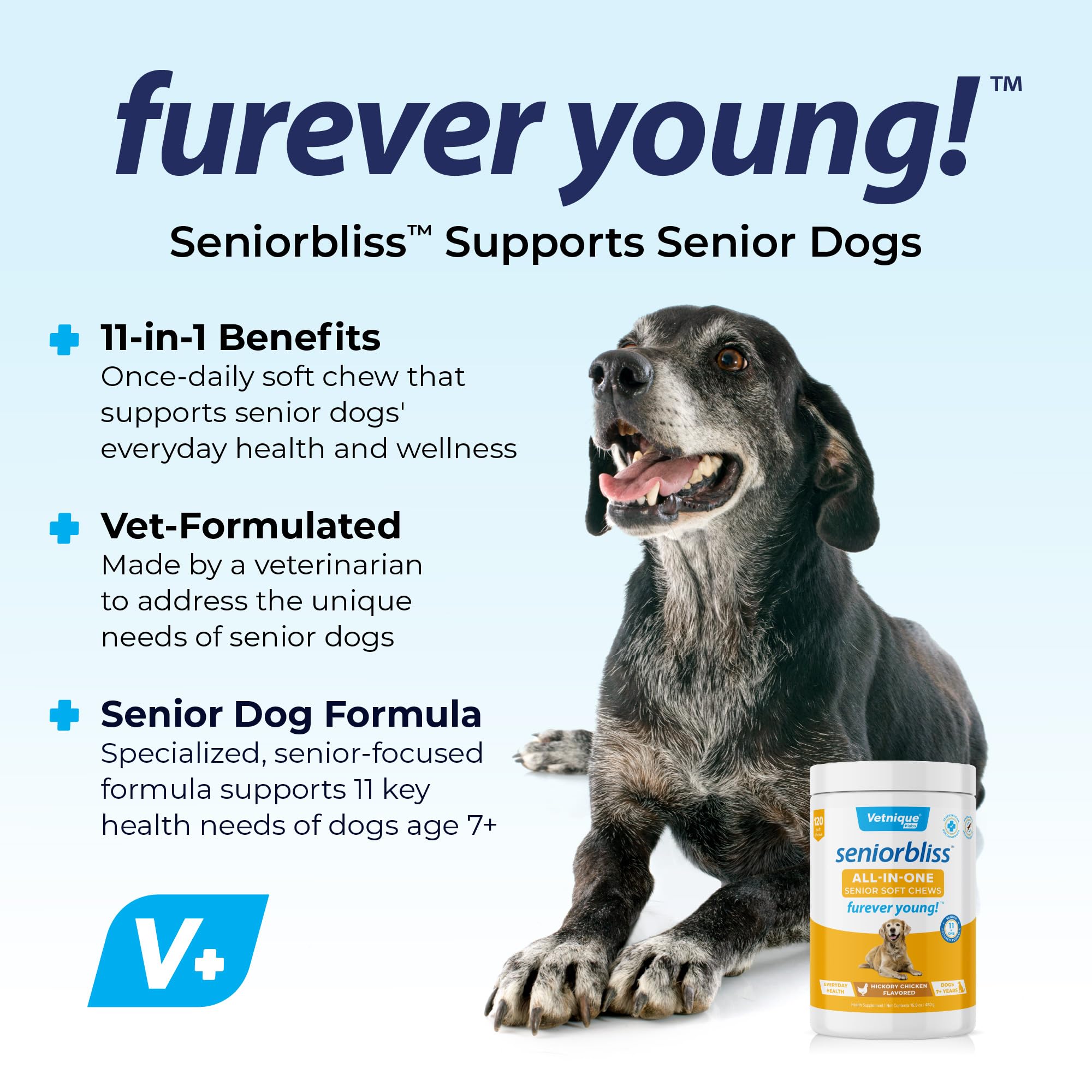 Vetnique Seniorbliss Senior Dog Multivitamin with Glucosamine, Omega 3 Fish Oil, and Probiotics - for Dog Joints, Digestive and Immune Support for Optimal Health (All-in-One Daily Vitamin, 120ct)