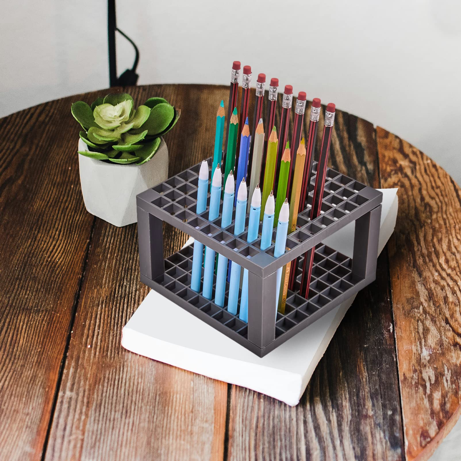 EXCEART Watercolor Brush Pens Set 2PCS Plastic Paint Brush Holder 96 Hole Art Plastic Pencil& Brush Holder Desk Stand Organizer Holding Rack Multi- Bin Art Brush Organizer Desktop Stand