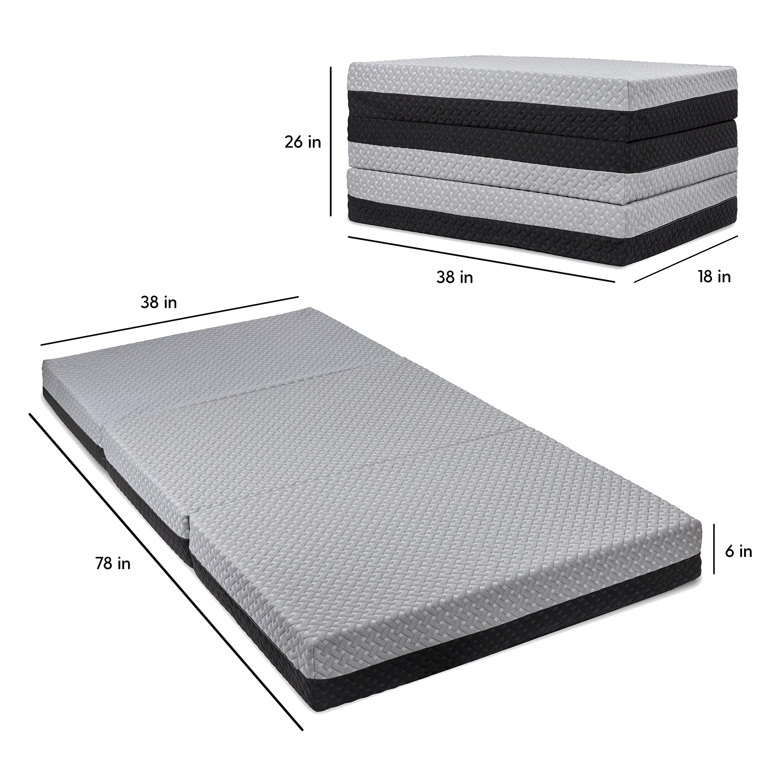 Milliard Dual Sided Premium Tri Folding Mattress, Memory Foam Foldable Mattress with Waterproof Washable Cover, Twin XL (78"x 38"x 6") + Bonus Eye Mask Included