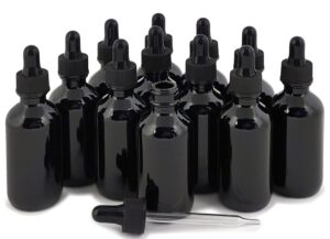 vivaplex, 12, black, 2 oz glass bottles, with glass eye droppers