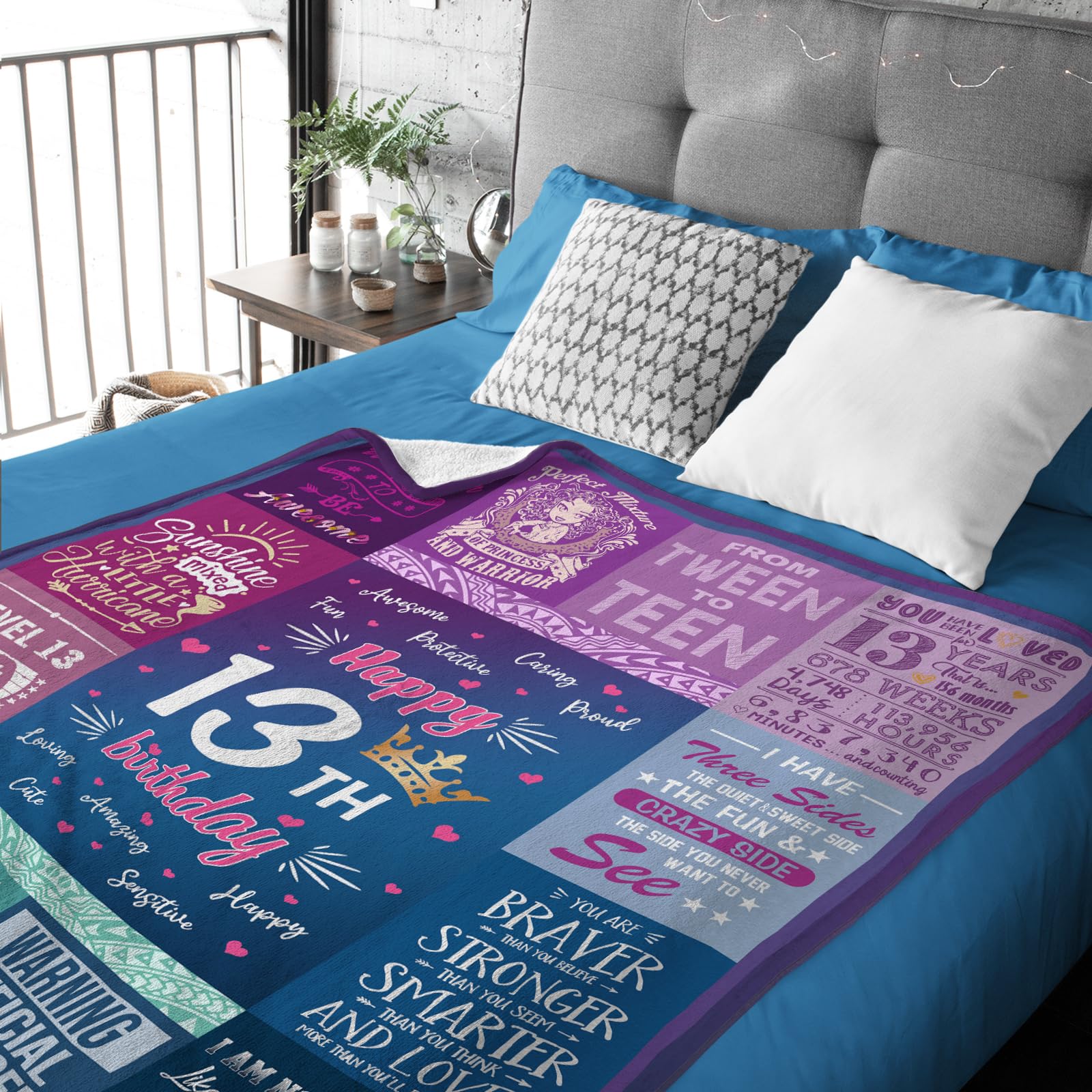 Wisegem 13th Birthday Gifts For Girls - Best Gifts For 13 Year Old Girls 60"x50" Blanket - Gifts For 13 Year Old Girl - Teenage Girl Gifts For 13 Year Old Girl - 13 Year Old Girl Gift Ideas Bday Decor