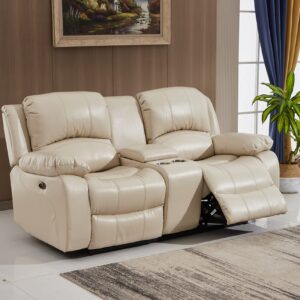 Betsy Furniture Power Reclining Bonded Leather Living Room Set (Beige, Loveseat)