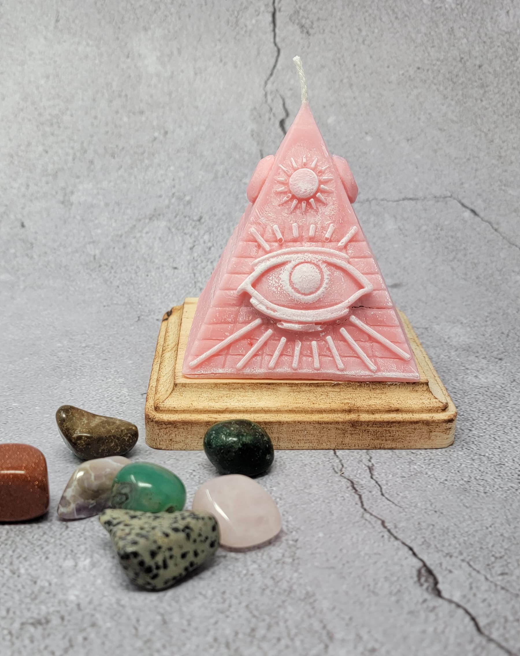 Pyramid Candle with hidden Crystals, Candle with Crystal Hidden Inside, Mystery Candles with Crystals (Pink)