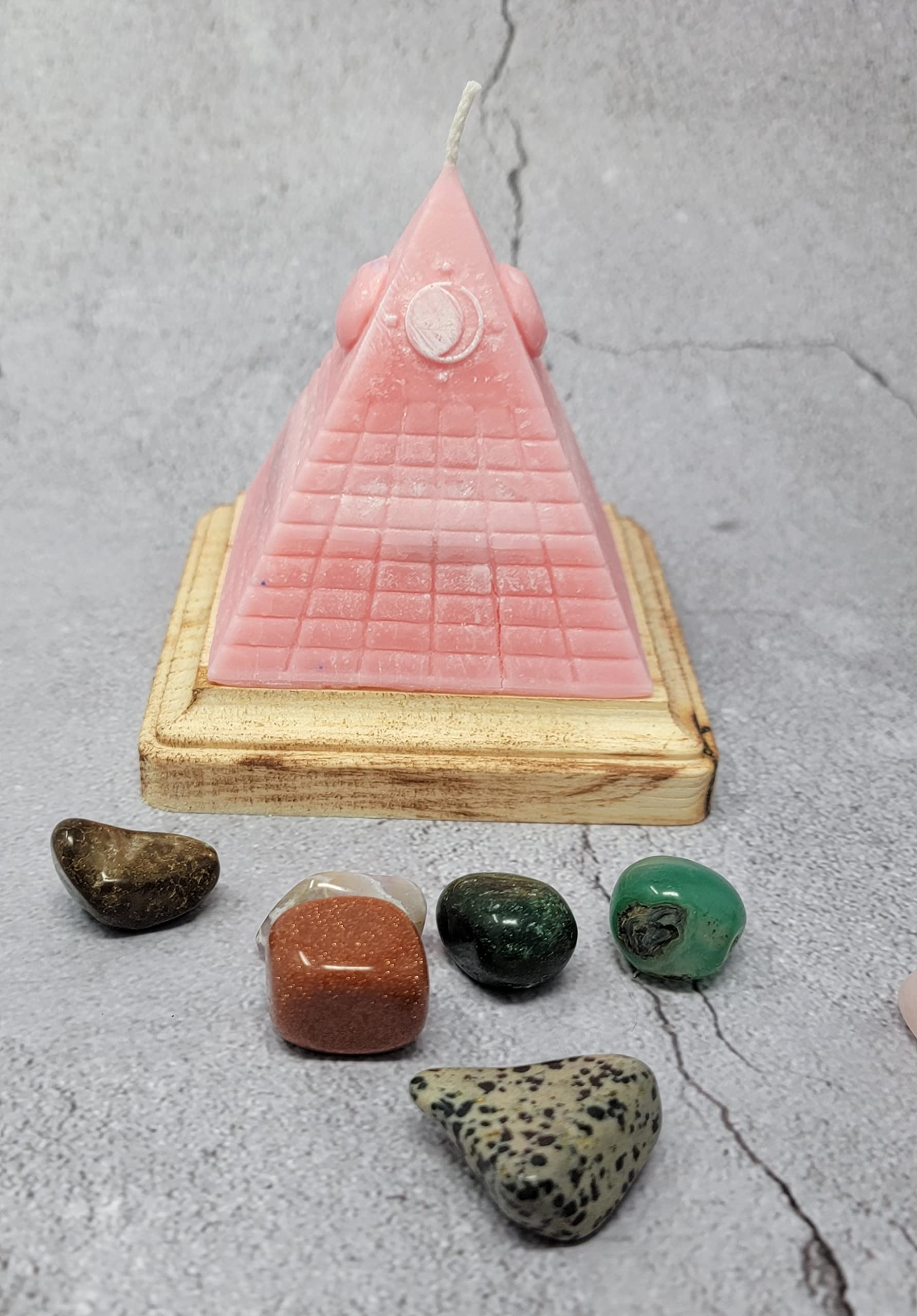 Pyramid Candle with hidden Crystals, Candle with Crystal Hidden Inside, Mystery Candles with Crystals (Pink)