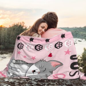 Cute Cat Throw Blanket Ultra Soft Warm Cozy Lightweight Microfiber Blankets, Just a Girl Who Loves Cats, Flannel Sherpa Fuzzy Fluffy Plush Throws for Sofa Couch Bedding All Season 60"x50"