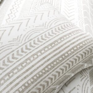 Lush Decor Hygge Geo Reversible 3 Piece Cotton Duvet Set, King, Taupe & White