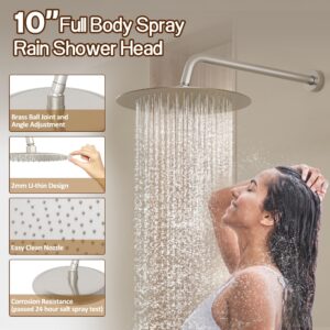 Gabrylly Shower System Brushed Nickel, Slide Bar Shower Faucet Set with High Pressure 10" Rain Shower head and 5-Setting Handheld Shower Combo Set, Shower Valve with Trim and Diverter