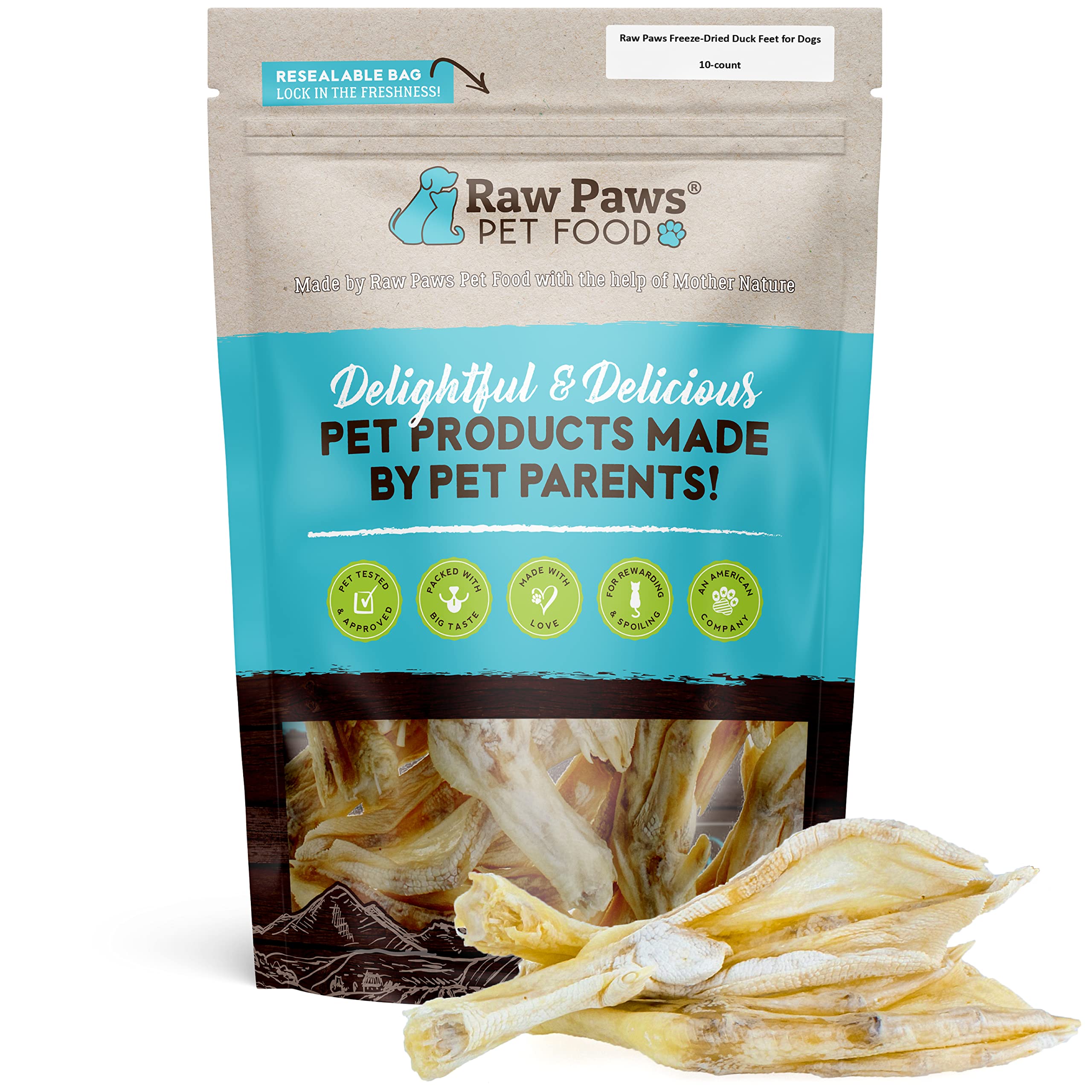 Raw Paws Freeze Dried Duck Feet for Dogs (10 Pack) - Made in USA Fully Digestible Dog Chew- Single Ingredient Dog Treats - Freeze Dried Duck Feet for Dogs - Duck Feet Dog Treat - Duck Treats for Dogs