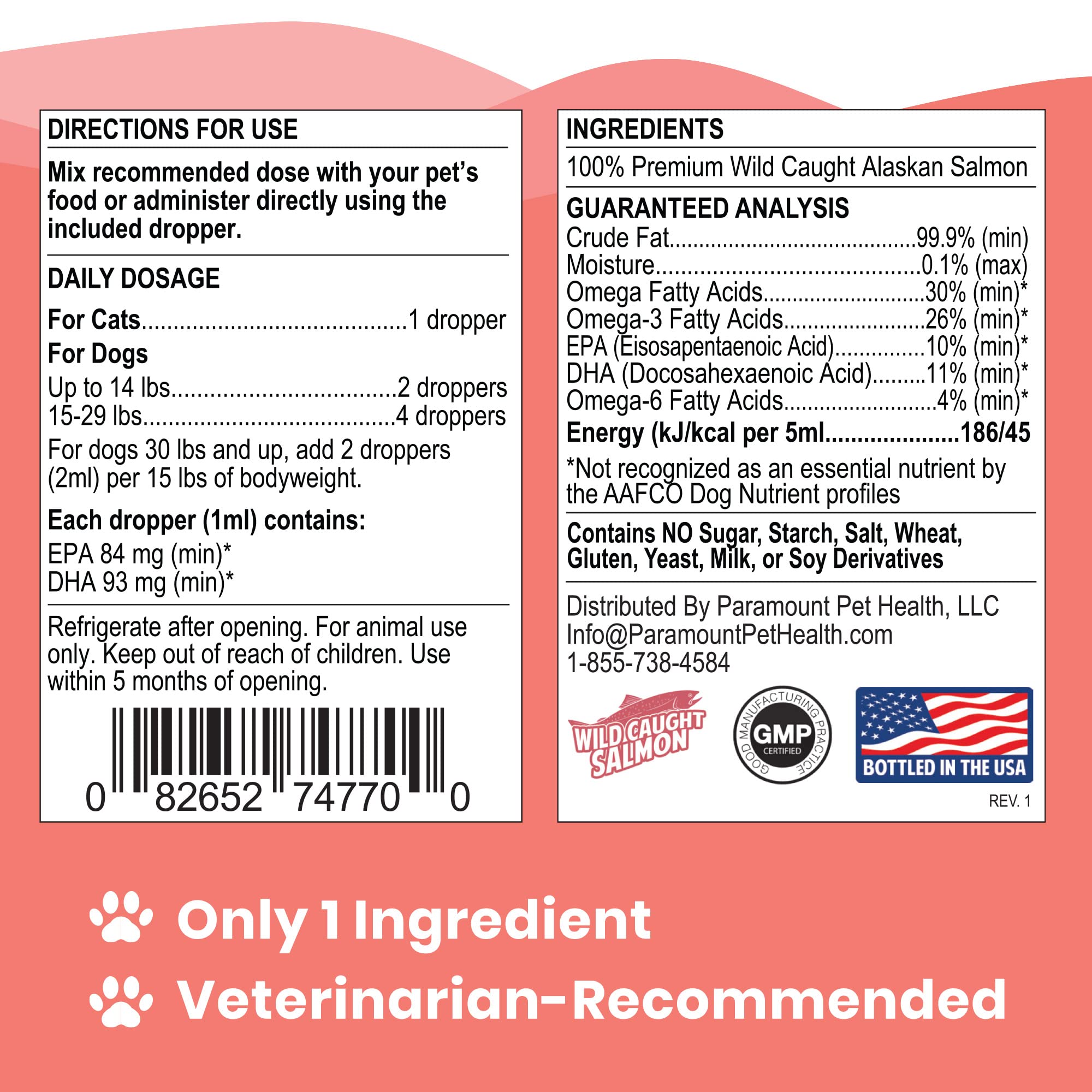 Wild Alaskan Salmon Oil for Cats and Small Dogs | Premium Quality Salmon Oil Supplement for Pets (2 Ounce)