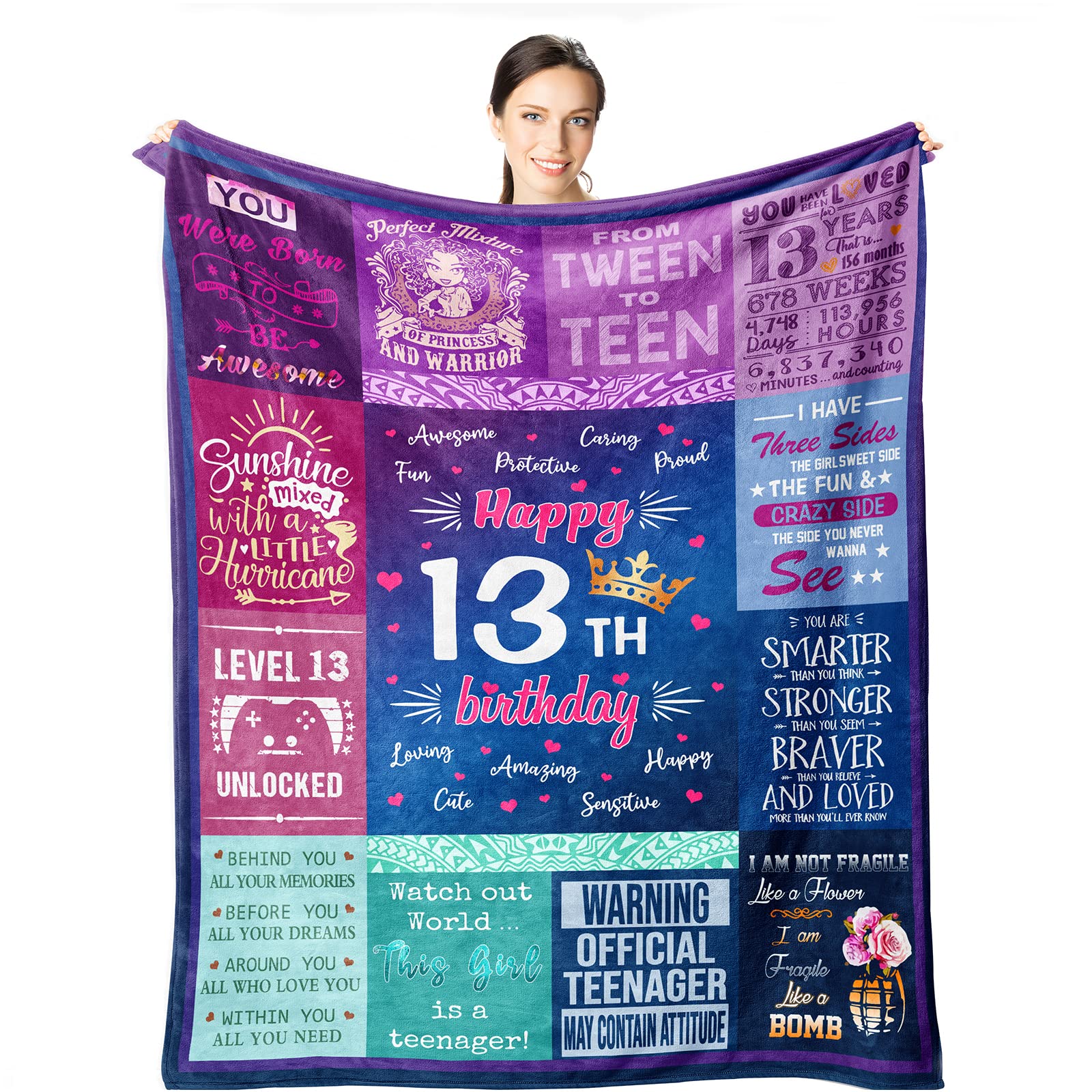 Wisegem 13th Birthday Gifts For Girls - Best Gifts For 13 Year Old Girls 60"x50" Blanket - Gifts For 13 Year Old Girl - Teenage Girl Gifts For 13 Year Old Girl - 13 Year Old Girl Gift Ideas Bday Decor