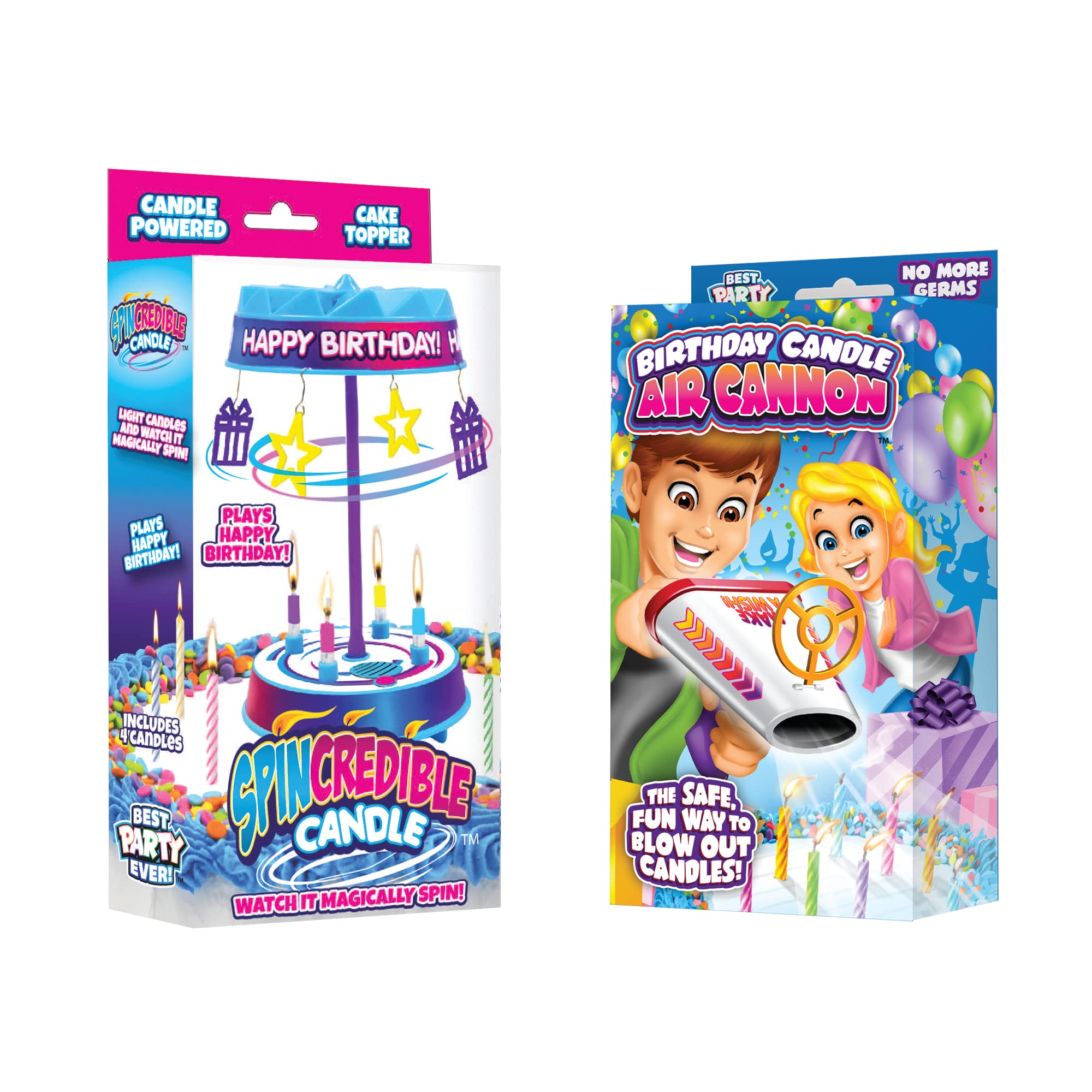 BEST PARTY EVER! Spincredible Candle, Singing Candle-Powered Spinning Cake Topper with Birthday Candle Air Cannon, Safe Fun Way to Blow Out Birthday Candles