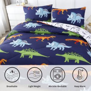 RYNGHIPY Cartoon Dinosaur Comforter Set, Dark Blue Dinosaur Kids Bedding Set for Boys, Dinosaurs Print Comforter Sets for Kids/Toddlers/Teens (Dinosaur,Twin)