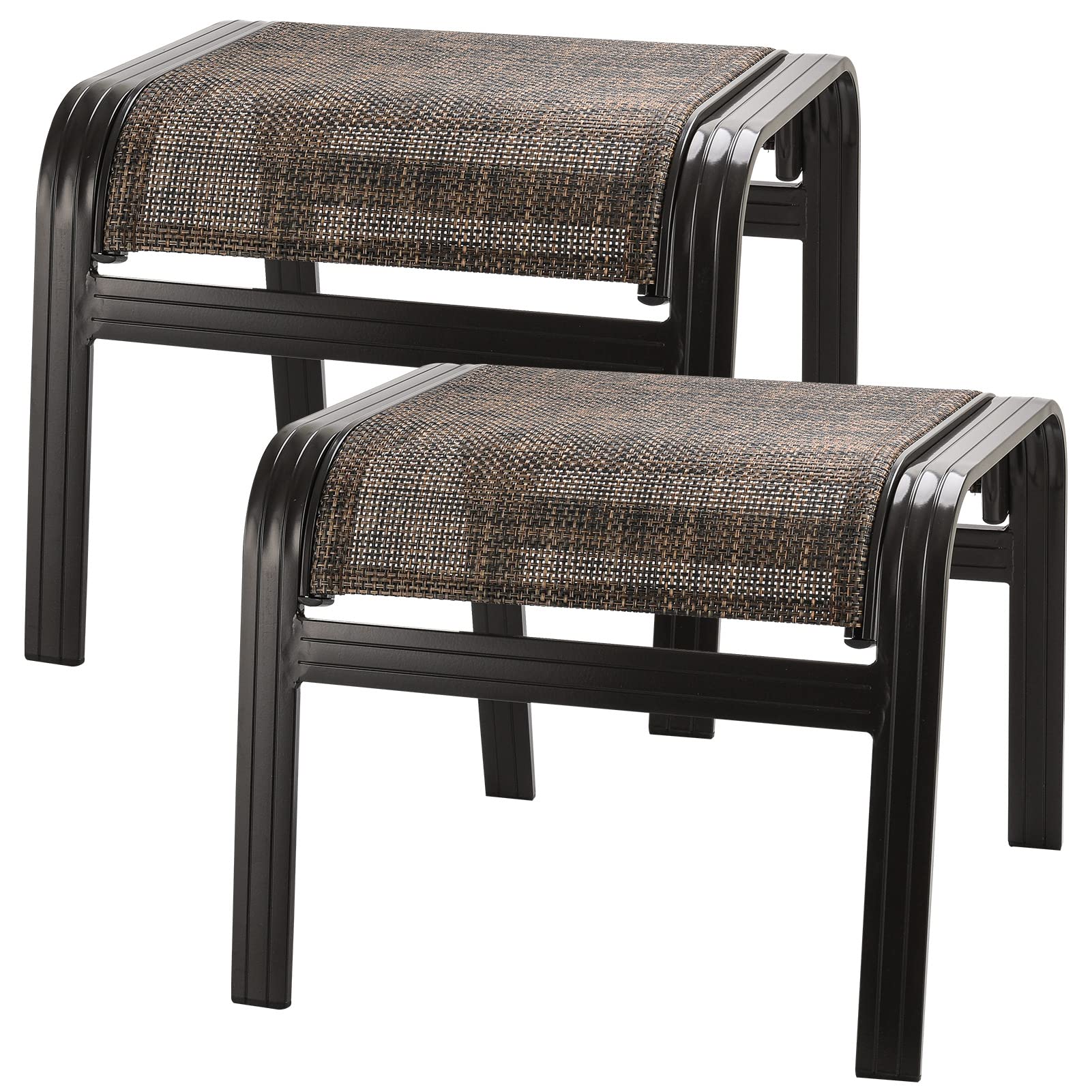 Blacky Rabbit Outdoor Ottomans for Patio Footrest Metal Chairs Patio Footstools Furniture Outside Stools Small Seat Set of 2 Brown, 2 Pack-brown, 22''*20''*17''