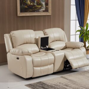 Betsy Furniture Power Reclining Bonded Leather Living Room Set (Beige, Loveseat)