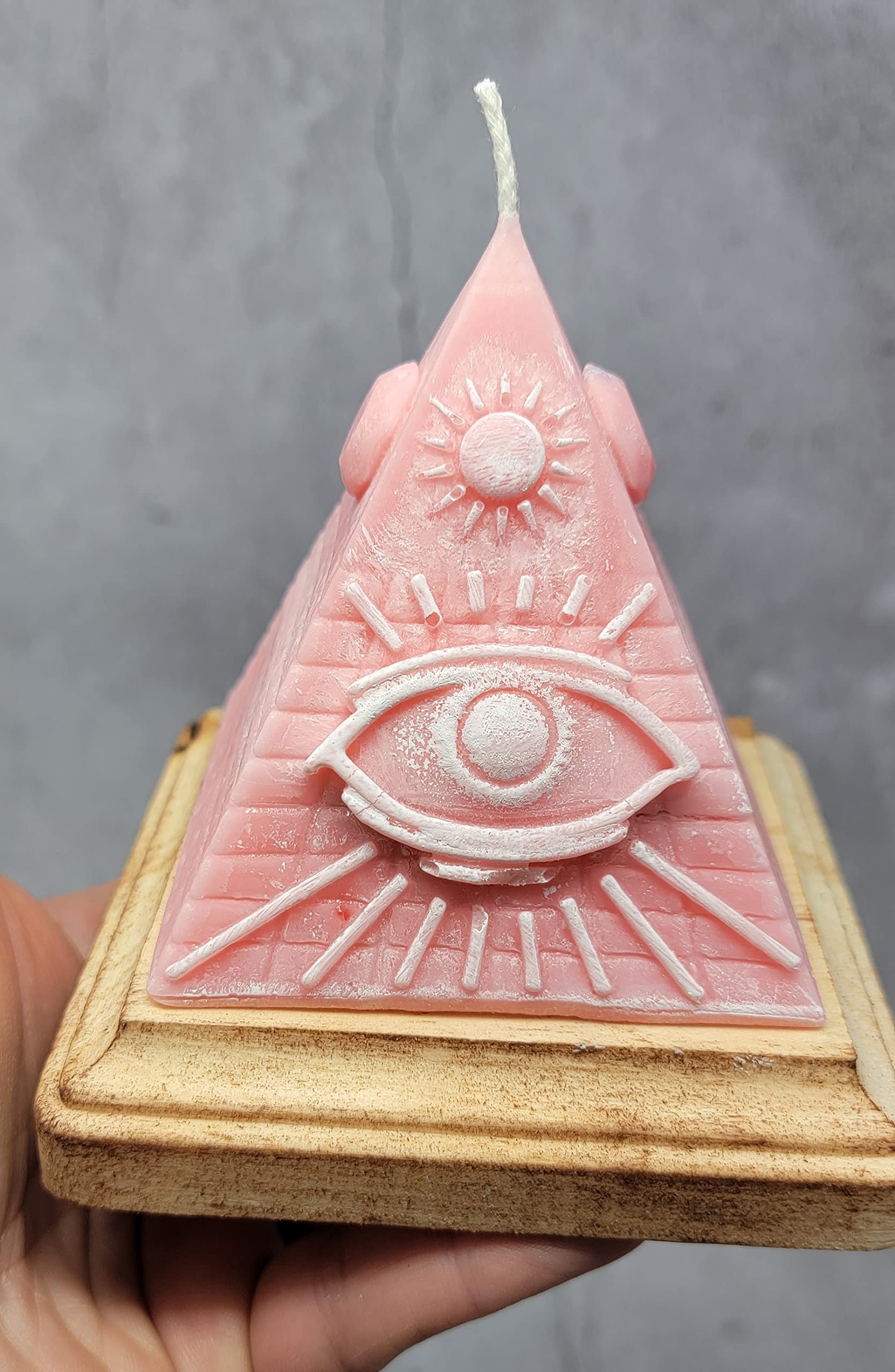 Pyramid Candle with hidden Crystals, Candle with Crystal Hidden Inside, Mystery Candles with Crystals (Pink)