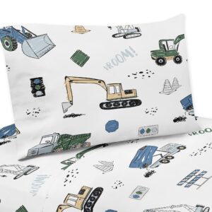 Sweet Jojo Designs Construction Truck Twin Sheet Set - 3 Piece Set - Grey Yellow Black Blue and Green Transportation