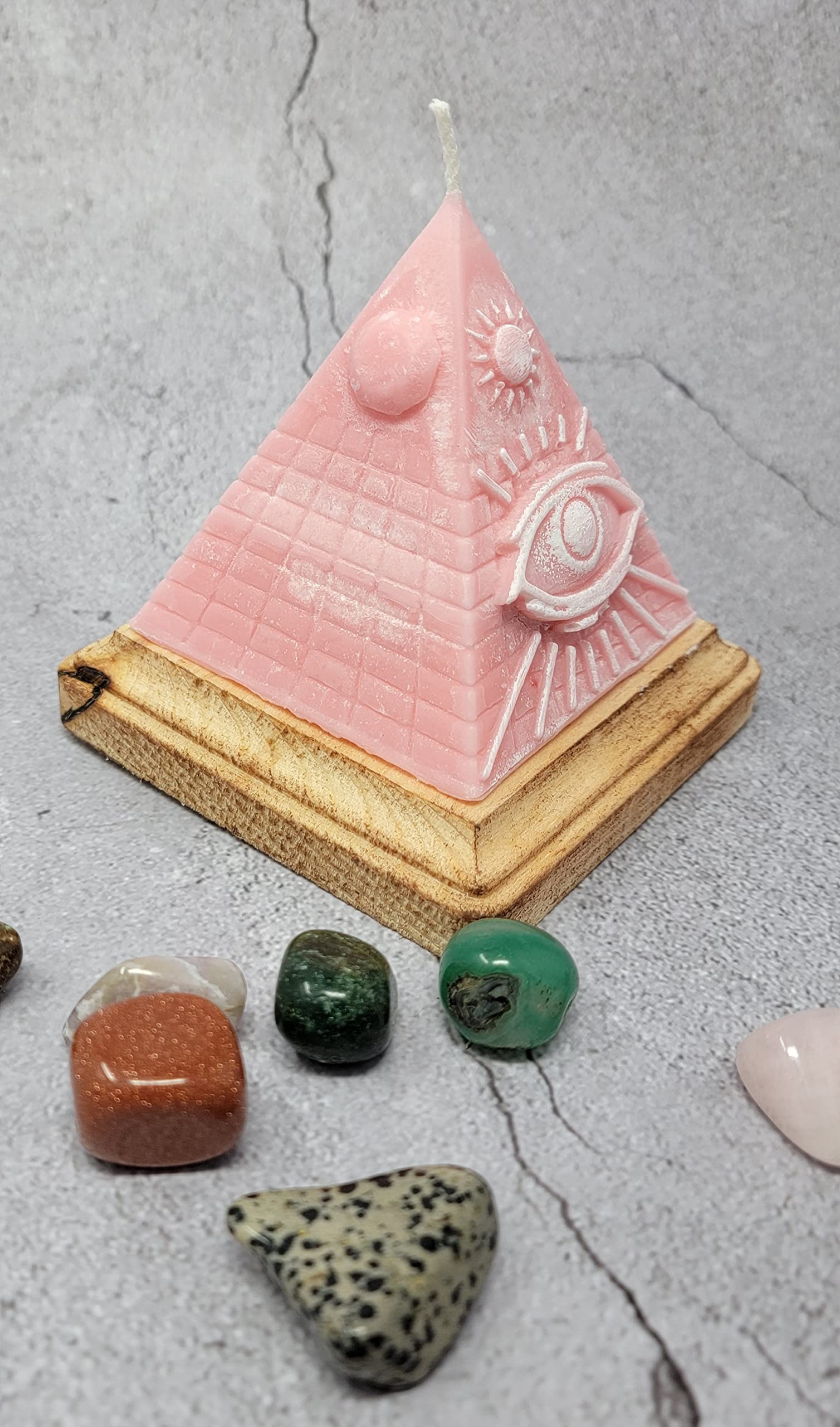 Pyramid Candle with hidden Crystals, Candle with Crystal Hidden Inside, Mystery Candles with Crystals (Pink)