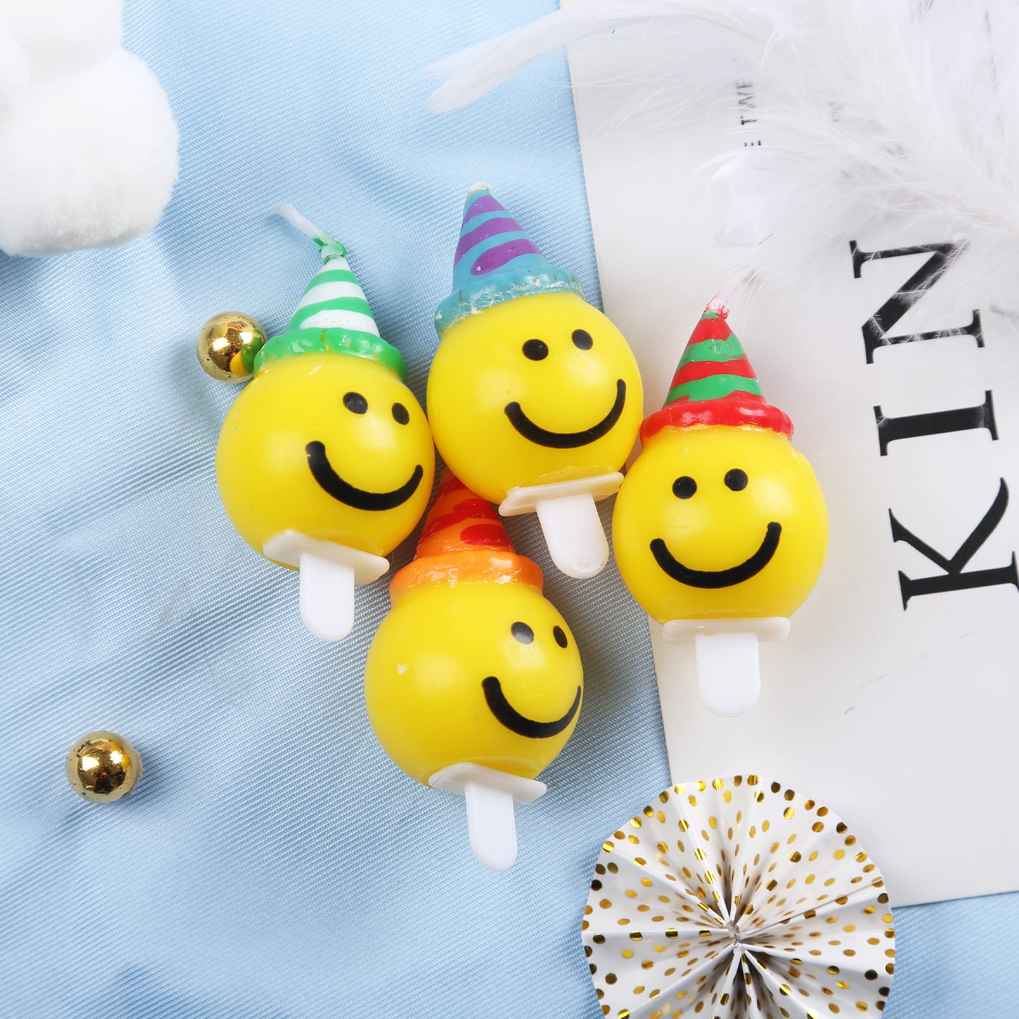 BoKin Smiley Face Birthday Candles, 4Pcs Cute Smile Face Candles One Happy Dude Birthday Cake Candles Toppers for Birthday Party Wedding Anniversary Valentines Day Christmas Festival