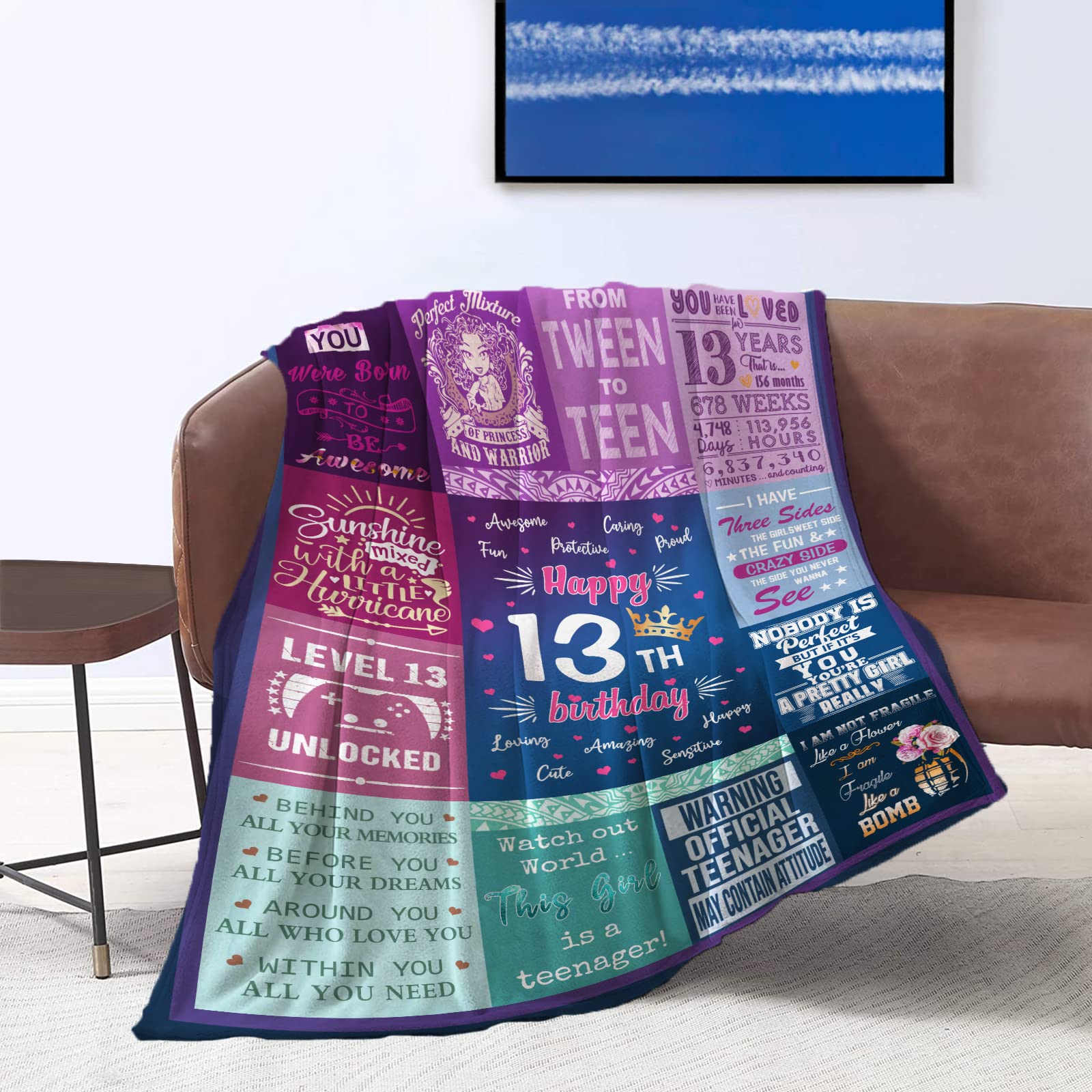 Wisegem 13th Birthday Gifts For Girls - Best Gifts For 13 Year Old Girls 60"x50" Blanket - Gifts For 13 Year Old Girl - Teenage Girl Gifts For 13 Year Old Girl - 13 Year Old Girl Gift Ideas Bday Decor