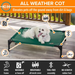 K&H Pet Products Elevated Outdoor Dog Cot Bed, Raised Cooling Bed with Washable Breathable Mesh for Medium Dogs, Portable Raised Platform Pet Bed, Heavy Duty Metal Frame Hammock Bed, Medium, Green