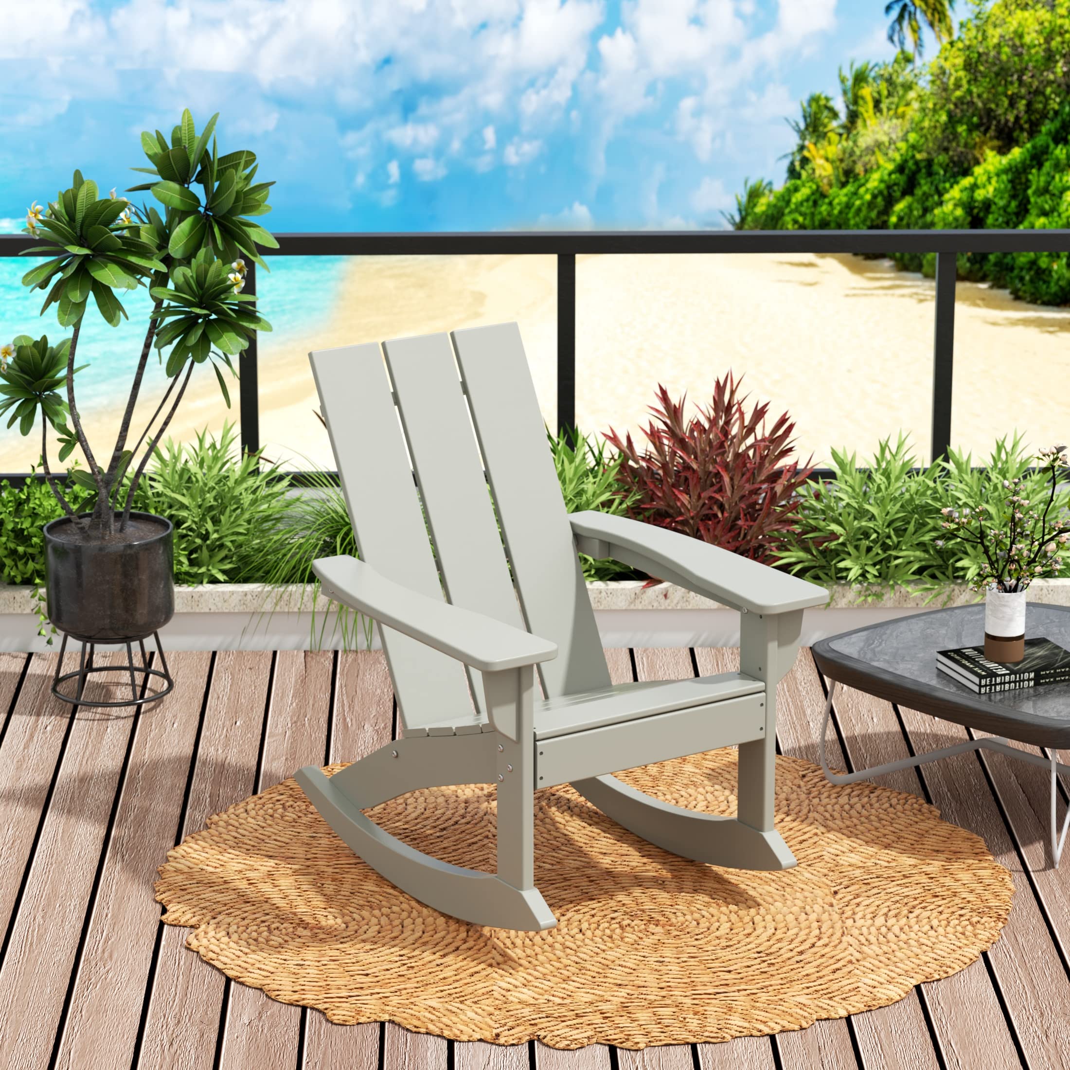 WO Home Furniture Patio Rocking Chair Set of 4 PCS Modern Outdoor HDPE UV Weather Resistant (Sand)