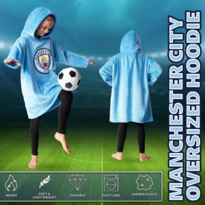 Manchester City F.C. Hoodie, Oversized Hoodie Blanket, Soccer Gifts for Boys Blue