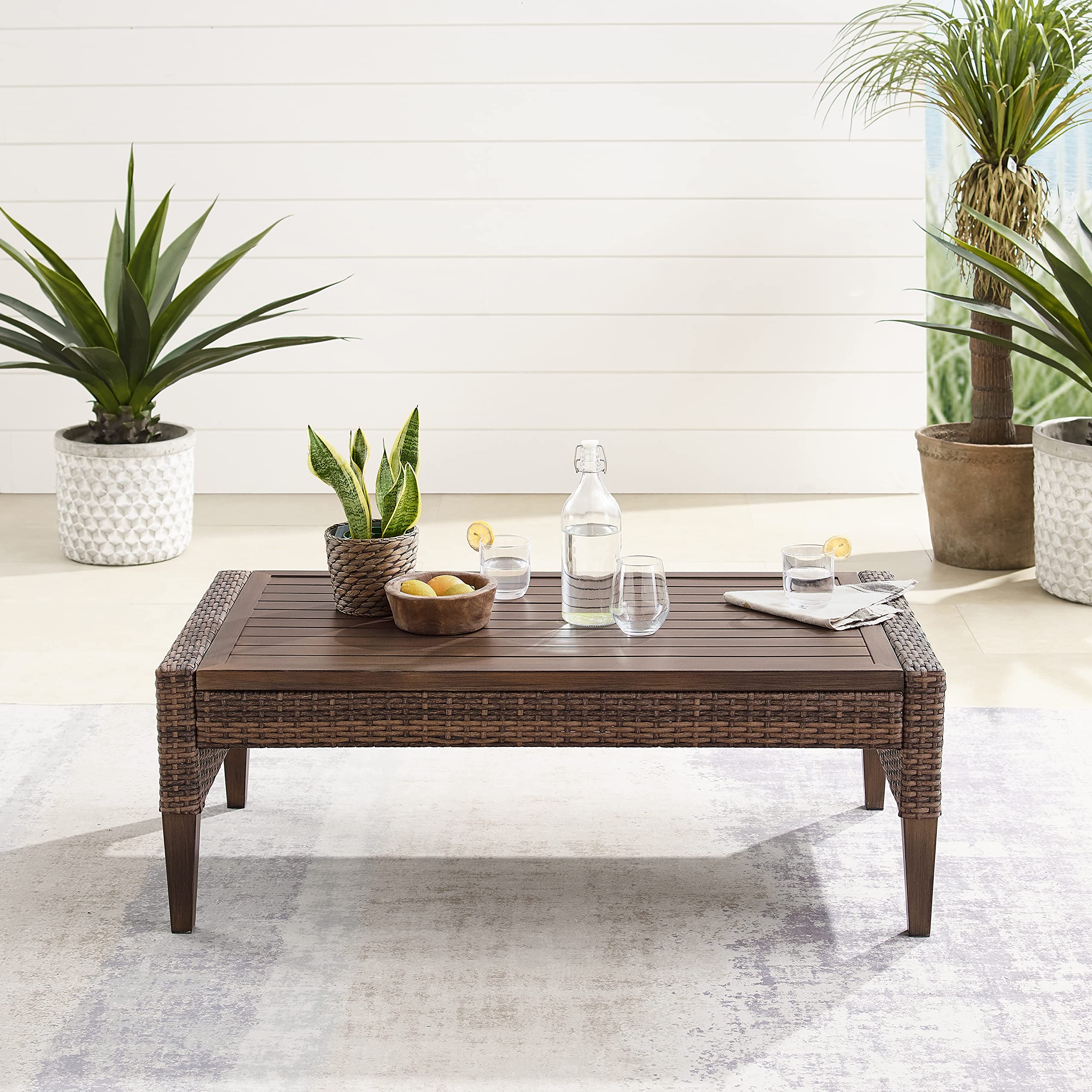 Crosley Furniture Capella Wicker Outdoor Coffee Table for Patio, Deck, Porch, Brown