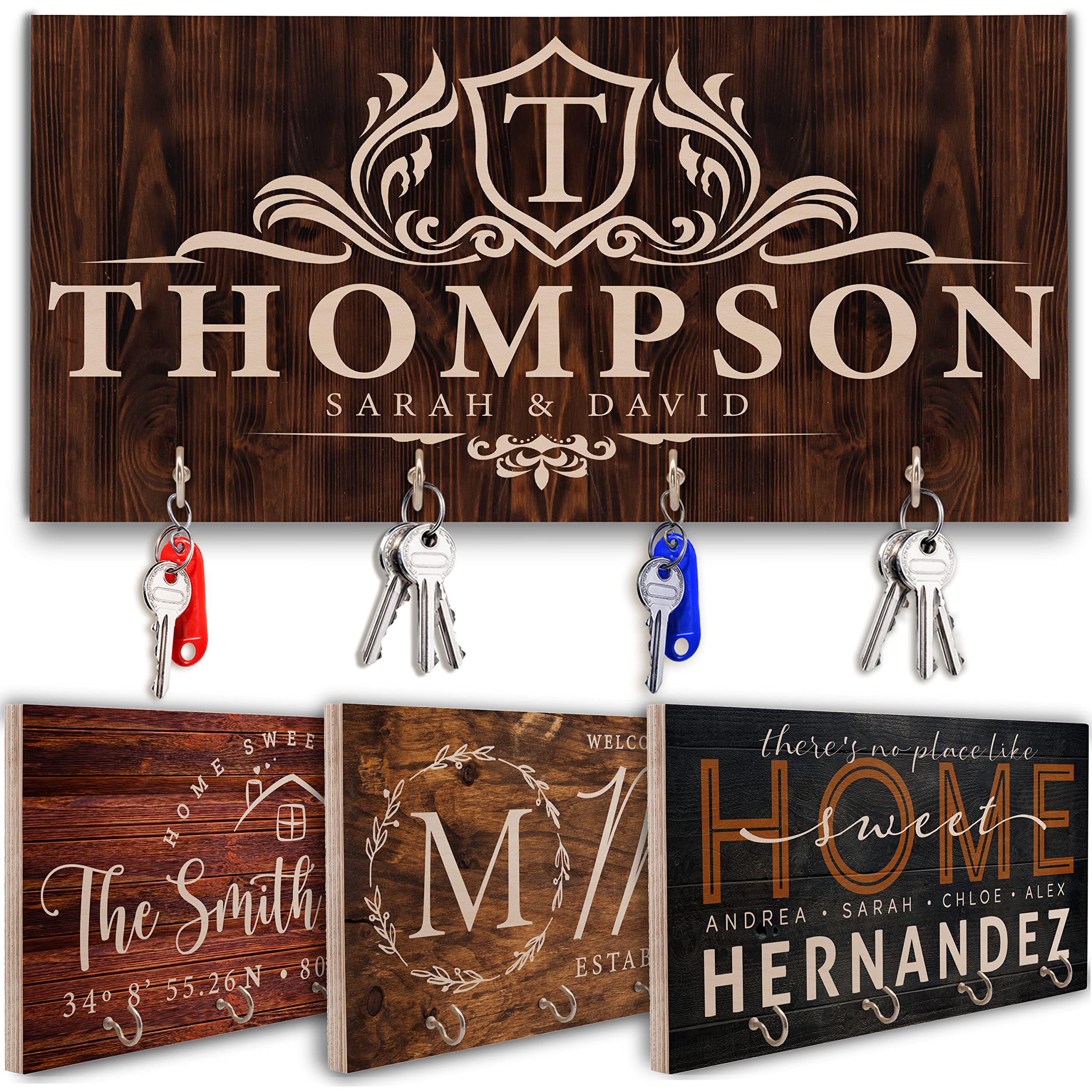 Zexpa Apparel Personalized Wood Key Hooks for Wall Customized Housewarming Wooden Gift | C5