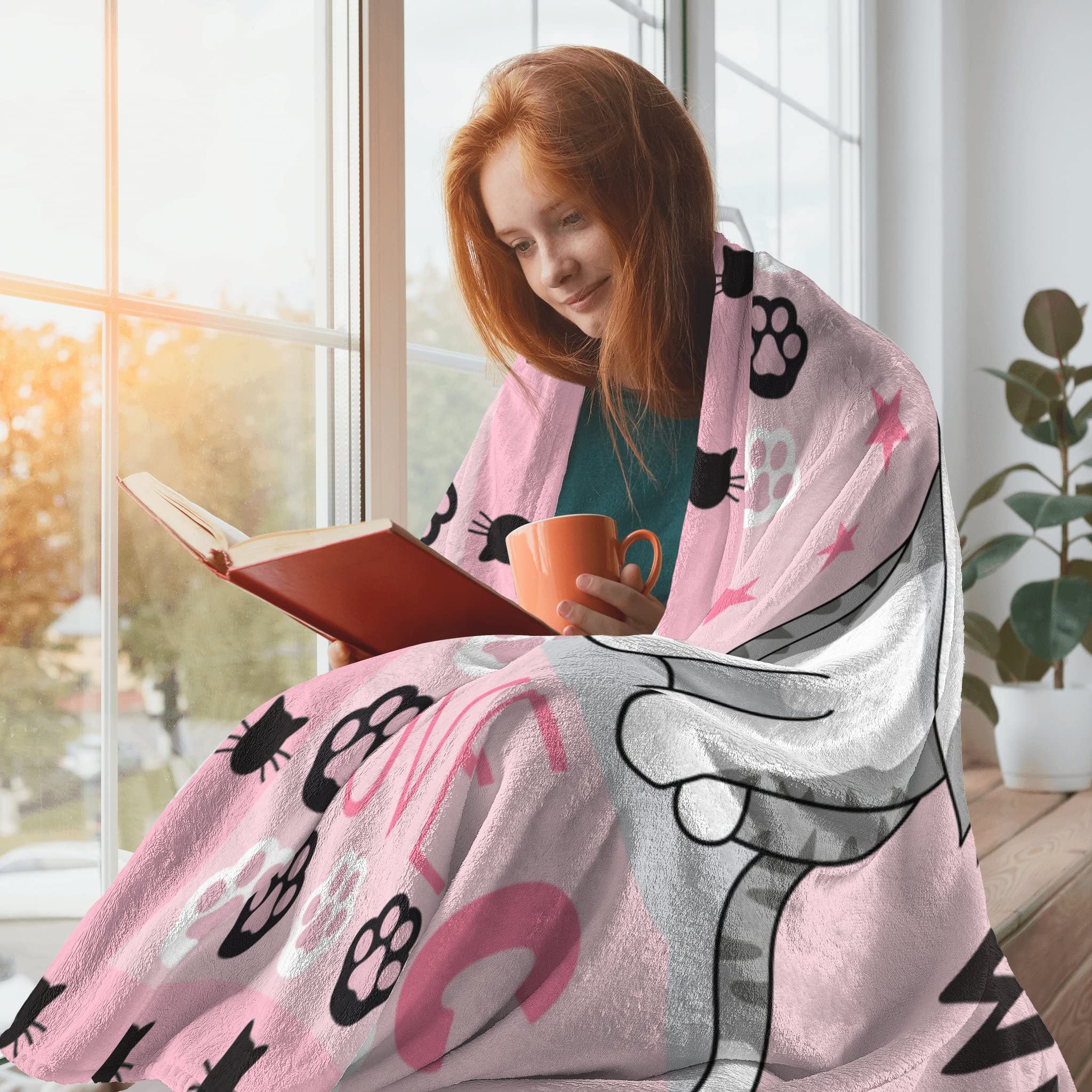 Cute Cat Throw Blanket Ultra Soft Warm Cozy Lightweight Microfiber Blankets, Just a Girl Who Loves Cats, Flannel Sherpa Fuzzy Fluffy Plush Throws for Sofa Couch Bedding All Season 60"x50"