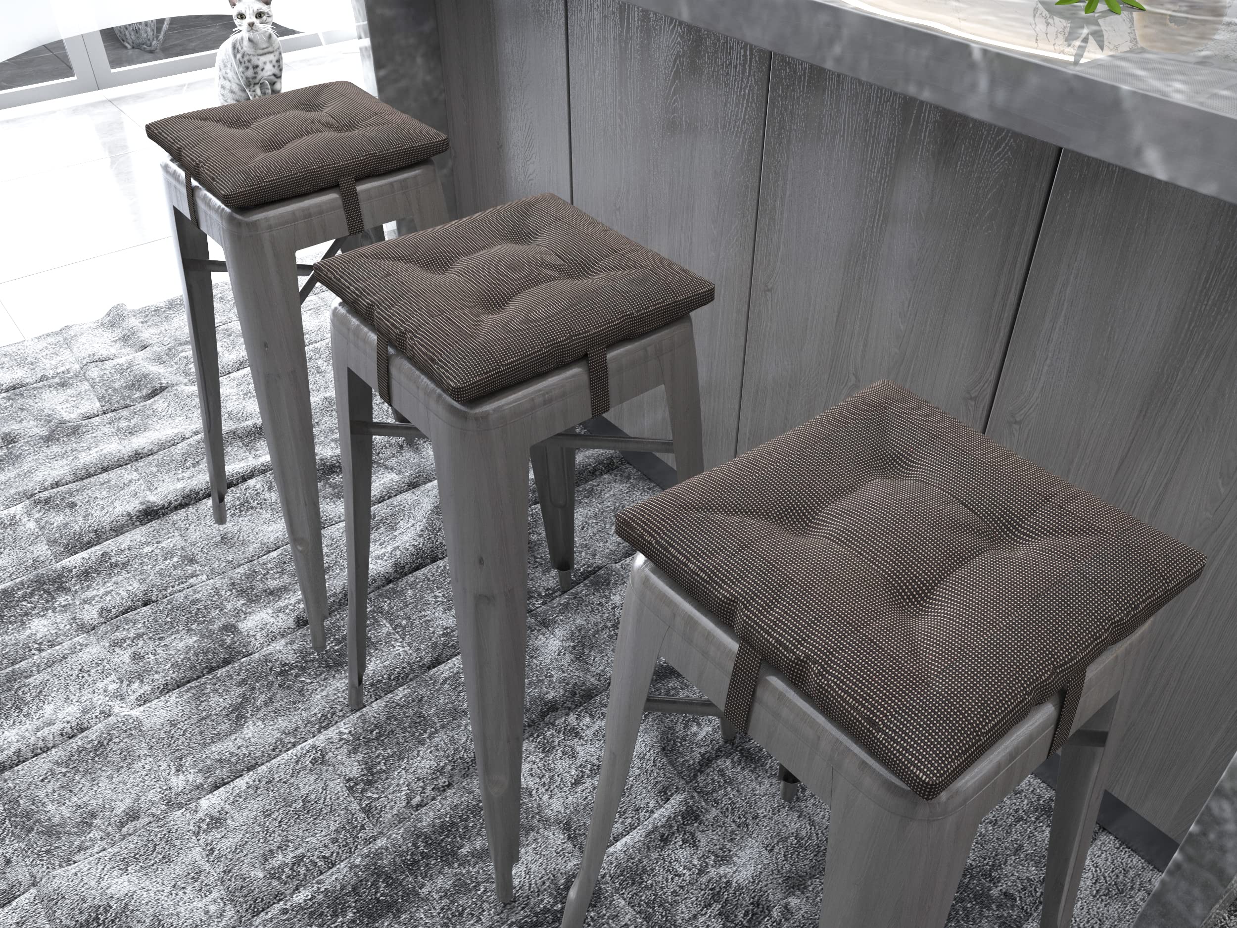 COZPLEN Bar Stool Cushions, Outdoor Patio Home Kitchen Square seat Cushions with Ties 12 Inches, Set of 2, Light Grey