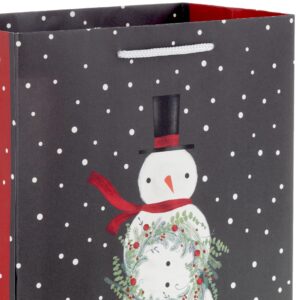 Hallmark 9" Medium Christmas Gift Bags (4 Bags: Snowy Tree, Rustic Farmhouse, Snowman, "Merry Christmas") in Gray, Red, White, Brown