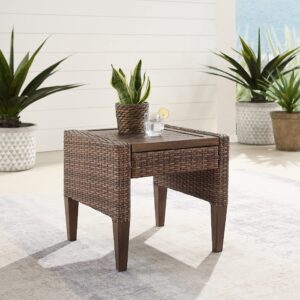 Crosley Furniture Capella All Weather Rattan Wicker Outdoor Side Table for Patio, Deck, Porch, Brown