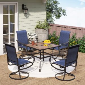 phi villa patio dining set 5 piece, 4 breathable textilene swivel patio chairs and 1 round metal table with 1.57" umbrella hole, all weather resistant for lawn garden