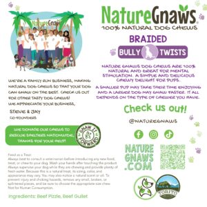 Nature Gnaws Braided Bully Twists for Dogs 11-12" (5 Count) - Long Lasting for Aggressive Chewers and Large Dogs - Natural Beef Dog Chew Bones