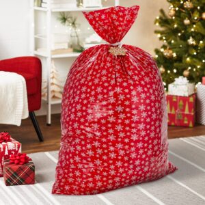 Hallmark Jumbo Plastic Holiday XL Gift Bags (2 Extra Large Bags: Snowflakes on Red, Rustic Snowmen) for Carry-on Luggage, Giant Stuffed Animals, Bedding Sets