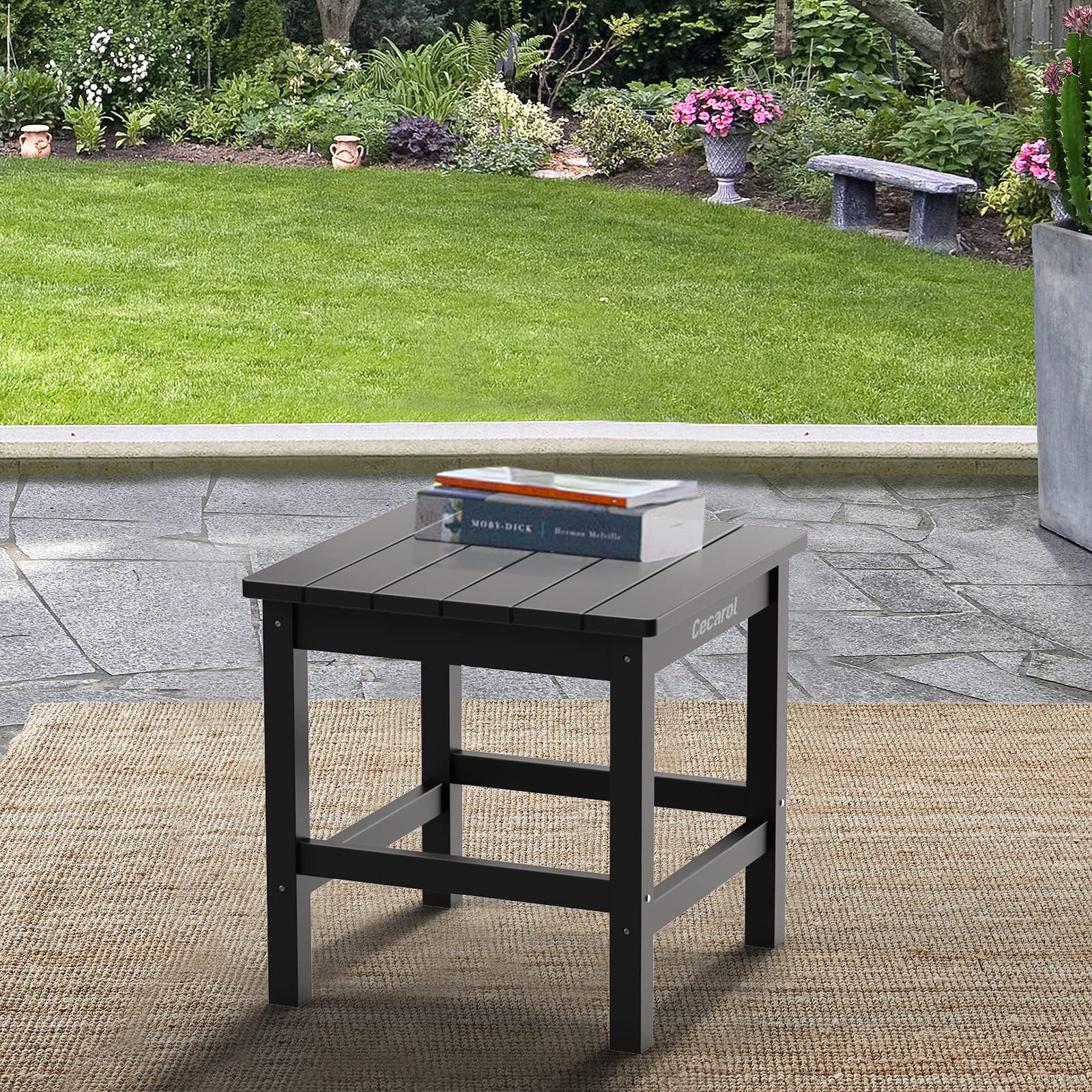 Cecarol Adirondack Side Table, 19.6" Square Oversized Outdoor Side Table, Fade-Resistant and Weather Resistant End Table, Poly Resin Plastic Table for Porch, Patio, Seaside, Black-OST01