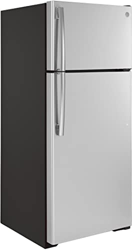 GE GTE18GSNRSS 28 Energy Star Qualified Top Freezer Refrigerator with 17.52 cu. ft. Capacity LED Lighting Adjustable Glass Shelves and Upfront Temperature Controls in Stainless Steel