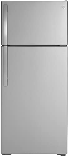 GE GTE18GSNRSS 28 Energy Star Qualified Top Freezer Refrigerator with 17.52 cu. ft. Capacity LED Lighting Adjustable Glass Shelves and Upfront Temperature Controls in Stainless Steel