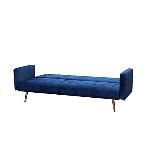 BOWERY HILL Mid Century Convertible Sofa Couch for Living Room, Button Tufted Velvet Sofa Bed for Small Apartment, Modern Futon Couch in Navy Blue