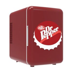 curtis mis153drp dr. pepper retro mini portable compact personal fridge cooler, 4 liter capacity, 6 cans, makeup, skincare, freon-free & eco friendly, maroon