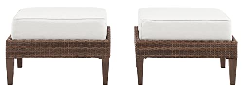 Crosley Furniture Capella 2-Piece Wicker Outdoor Ottoman Foot Rest for Patio, Deck, Porch, Creme