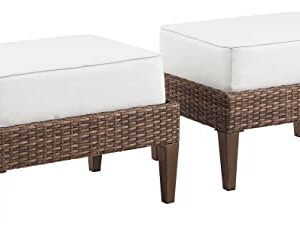 Crosley Furniture Capella 2-Piece Wicker Outdoor Ottoman Foot Rest for Patio, Deck, Porch, Creme