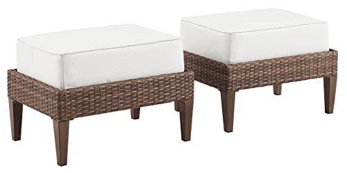 Crosley Furniture Capella 2-Piece Wicker Outdoor Ottoman Foot Rest for Patio, Deck, Porch, Creme