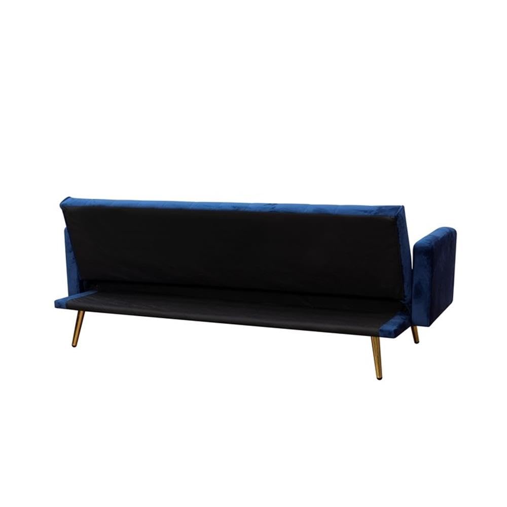 BOWERY HILL Mid Century Convertible Sofa Couch for Living Room, Button Tufted Velvet Sofa Bed for Small Apartment, Modern Futon Couch in Navy Blue