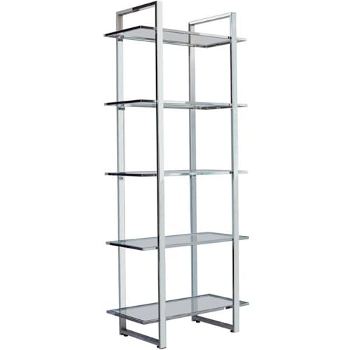 BOWERY HILL 5 Tier Glass Shelf Bookcase in Chrome